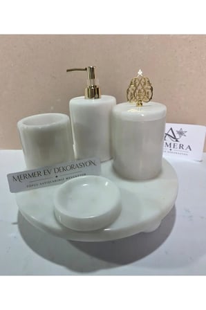 5 Parça Mermer Top Ayaklı Banyo Seti