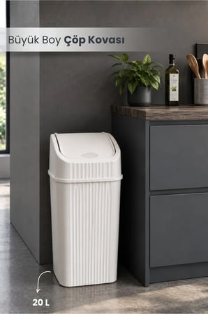 20 Litre Pratik Kapaklı Mutfak Çöp Kovası Büyük Boy Banyo Çöp Kovası