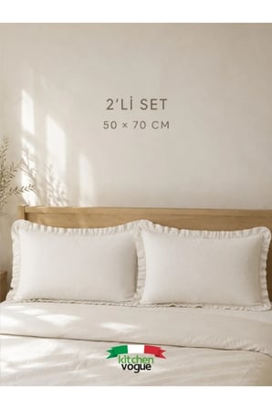 Fırfırlı Yastık Kılıfı 50x70 cm Ekru Bohem Keten Dekoratif