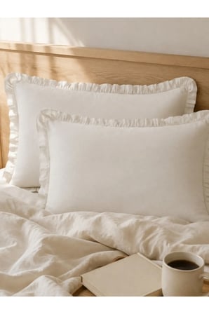 Fırfırlı Yastık Kılıfı 50x70 cm Ekru Bohem Keten Dekoratif