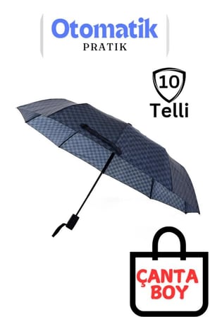 Unisex Siyah Desenli Otomatik 10 Telli Extra Dayanıklı Şemsiye