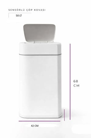 50 Litre Kızıl Ötesi Sensörlü Otomatik Çöp Kovası Ofis Mutfak Banyo Çöp Kov