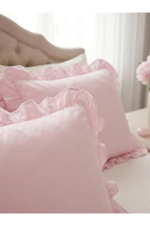 2'li Pamuklu Fırfırlı Yastık Kılıfı 50x70 cm Toz Pembe