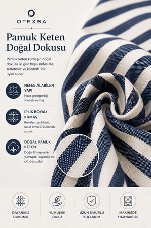 Pamuk Keten Çizgili Yastık Kılıfı 50x70 cm 2 Adet