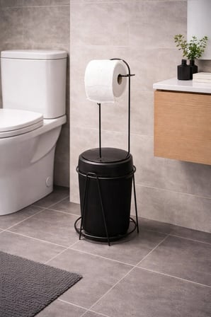 Ayaklı WC Kağıtlığı Çöp Kovası Seti, Metal Askılı WC Kağıtlık Standı