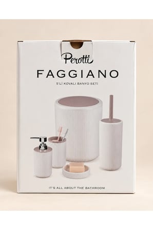 5 Parça Banyo Seti Krem Pudra Kovalı Banyo Aksesuar Seti