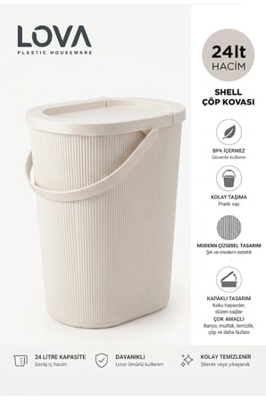24 Litre Çok Amaçlı Kulplu Çöp Kovası Kapaklı Çöp Kutusu Banyo Mutfak Organ