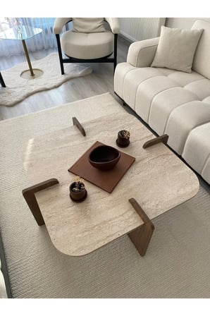 Bohem Stil 70x70 Cm Mermer Desen Orta Sehpa