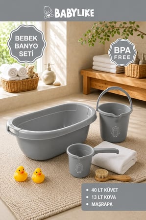 Soft Touch Bebek Banyo Seti | Bebek Küveti, 13 lt Kova,1,5 lt Maşrapa