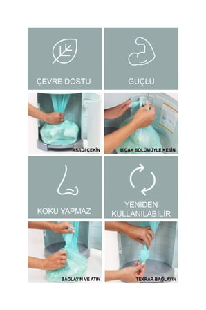 Bebek Bezi Çöp Kovası Sistemi +495 Adet Bez Kapasiteli Çöp Poşeti