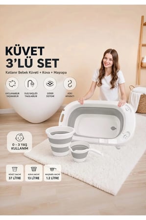 Bebek Küveti Katlanır Maşrapa & Kova Yeni Doğan ve 0-3 Yaş Banyo Seti