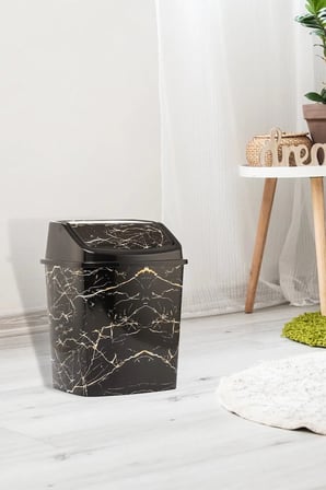 Çöp Kovası Siyah Mermer Desenli Kokusuz Üst Açılır Çöp Kovası