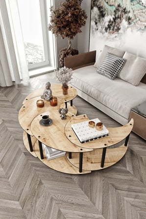 Yin Yang Unity Serenity Orta Sehpa 4 Lü Safir Meşe 90 Cm