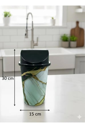 5 Litre Click Kapaklı 30x15 cm Gold Mermer Görünümlü Lüks Desen Çöp Kovası