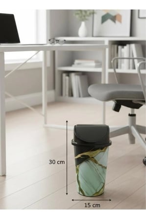 5 Litre Click Kapaklı 30x15 cm Gold Mermer Görünümlü Lüks Desen Çöp Kovası