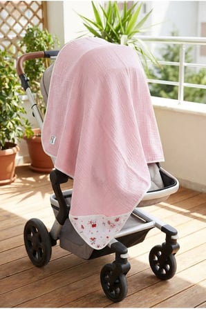 Pembe Müslin Battaniye 4 Katlı 85x85 cm Çok Amaçlı Bebek Örtüsü