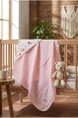 Pembe Müslin Battaniye 4 Katlı 85x85 cm Çok Amaçlı Bebek Örtüsü