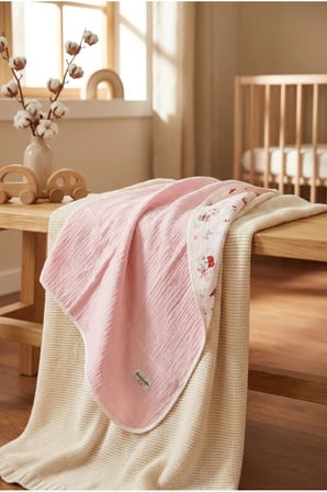 Pembe Müslin Battaniye 4 Katlı 85x85 cm Çok Amaçlı Bebek Örtüsü