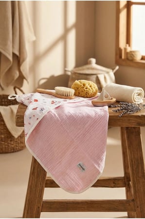 Pembe Müslin Battaniye 4 Katlı 85x85 cm Çok Amaçlı Bebek Örtüsü