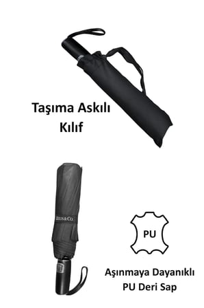 Ultra Dayanıklı Siyah Deri Saplı Şemsiye 3+2 Tel