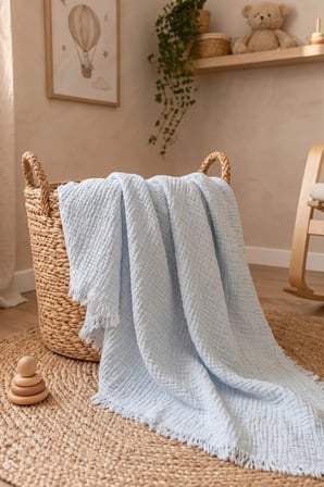 Bebek Battaniye %100 Pamuk Müslin & 4 Katlı & Açık Mavi (100X120 CM)(250 Gr