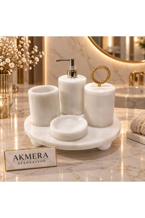 5 Parça Mermer Top Ayaklı Banyo Seti