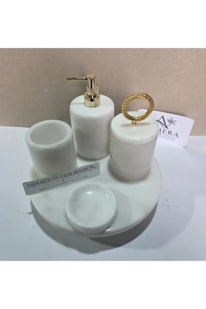 5 Parça Mermer Top Ayaklı Banyo Seti