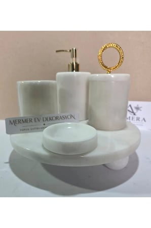 5 Parça Mermer Top Ayaklı Banyo Seti