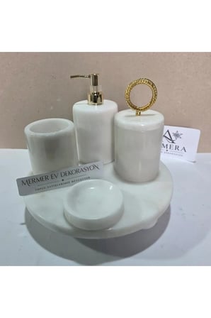 5 Parça Mermer Top Ayaklı Banyo Seti
