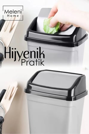 5Lt Kapaklı Çöp Kovası - Ev Mutak Ofis Tezgah Üstü Plastik Çöp Kutusu Gri