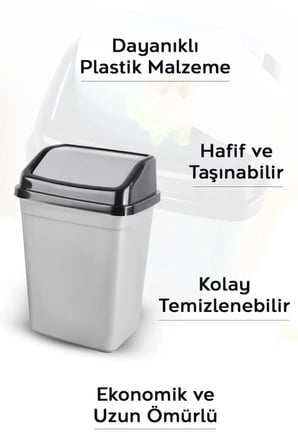 5Lt Kapaklı Çöp Kovası - Ev Mutak Ofis Tezgah Üstü Plastik Çöp Kutusu Gri