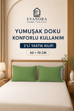 Evanora Riva Yeşil 2'li Yastık Kılıfı Seti 50 x 70 cm