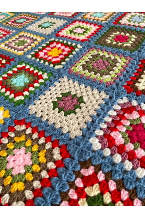 90x90 cm El Örgüsü Bebek Battaniyesi - Koltuk kenar şalı -Renkli Etnik dese