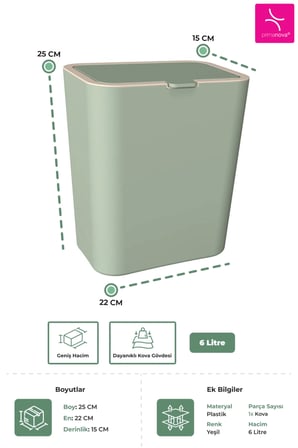 Flip 6 LT Banyo Mutfak Tezgah Üstü Çöp kovası - Yeşil