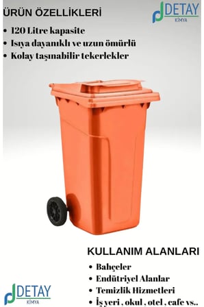 DETAY Plastik Çöp Konteyneri 120 Litre Konteyner - A Isıya Karşı Dayanıklı-