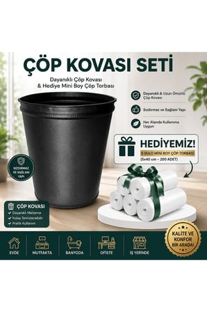 13 LT Metal Paslanmaz Masa Altı Çöp Kovası-5 Rulo Mini Boy Çöp Torbası Hedi