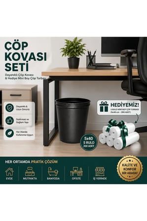 13 LT Metal Paslanmaz Masa Altı Çöp Kovası-5 Rulo Mini Boy Çöp Torbası Hedi
