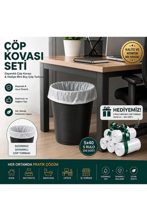 13 LT Metal Paslanmaz Masa Altı Çöp Kovası-5 Rulo Mini Boy Çöp Torbası Hedi