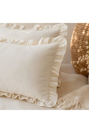% 100 PAMUKLU HAM KETEN FIRFIRLI 2 ADET YASTIK KILIFI 50X70 CM NATURAL KUMA