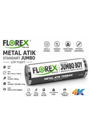 Florex Metal Atık Standart Büyük Boy Çöp Poşeti 80 cm x 110 cm 10'lu