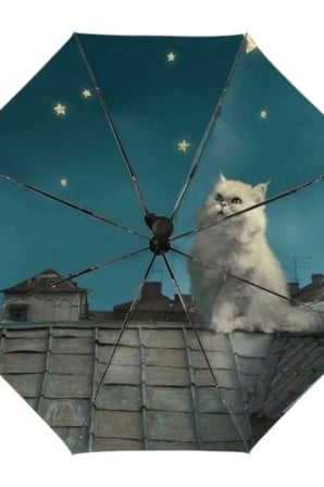 Kedi Desenli Gece Ay Yıldız 8 Telli Manuel Şemsiye