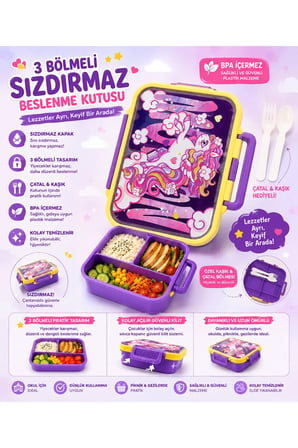 3 BÖLMELİ SIZDIRMAZ KAPAKLI BESLENME KABI 1000ml ÇATAL KAŞIK