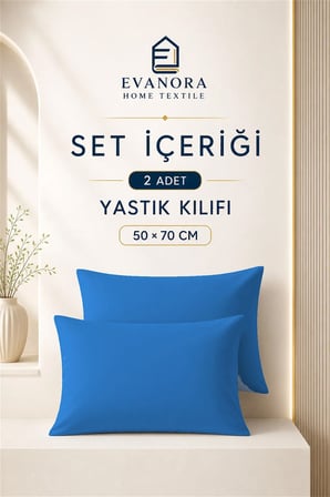Riva Serisi Saks Mavi 2'li Yastık Kılıfı Seti 50 x 70 cm