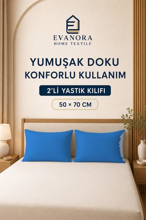 Riva Serisi Saks Mavi 2'li Yastık Kılıfı Seti 50 x 70 cm