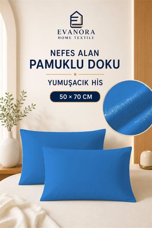 Riva Serisi Saks Mavi 2'li Yastık Kılıfı Seti 50 x 70 cm
