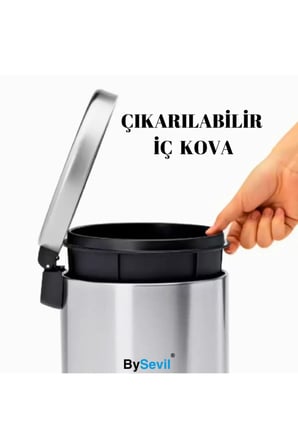 Paslanmaz Metal Pedallı Çöp Kovası 40 Lt Balkon | Bahçe | Ofis | Mutfak | Ç