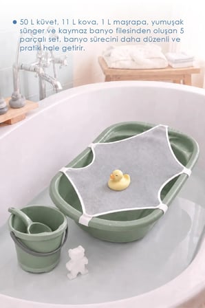 5 Parça Bebek Banyo Küvet Seti Soft Yeşil