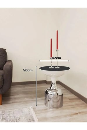 Dekoratif Parlak Beyaz Kısa Model Krom Sehpa 50 Cm
