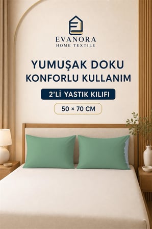 Evanora Riva Mıntıka Yeşil 2'li Yastık Kılıfı Seti 50 x 70 cm