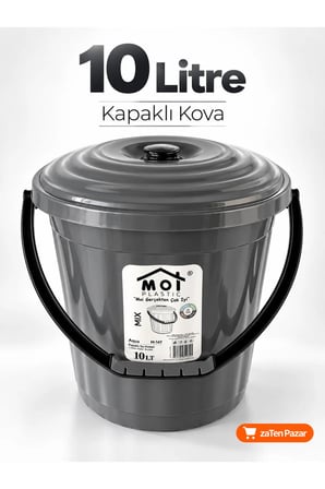 10 Litre Kapaklı Kulplu Plastik Su ve Temizlik Kovası Çizgili Banyo Ev Temi